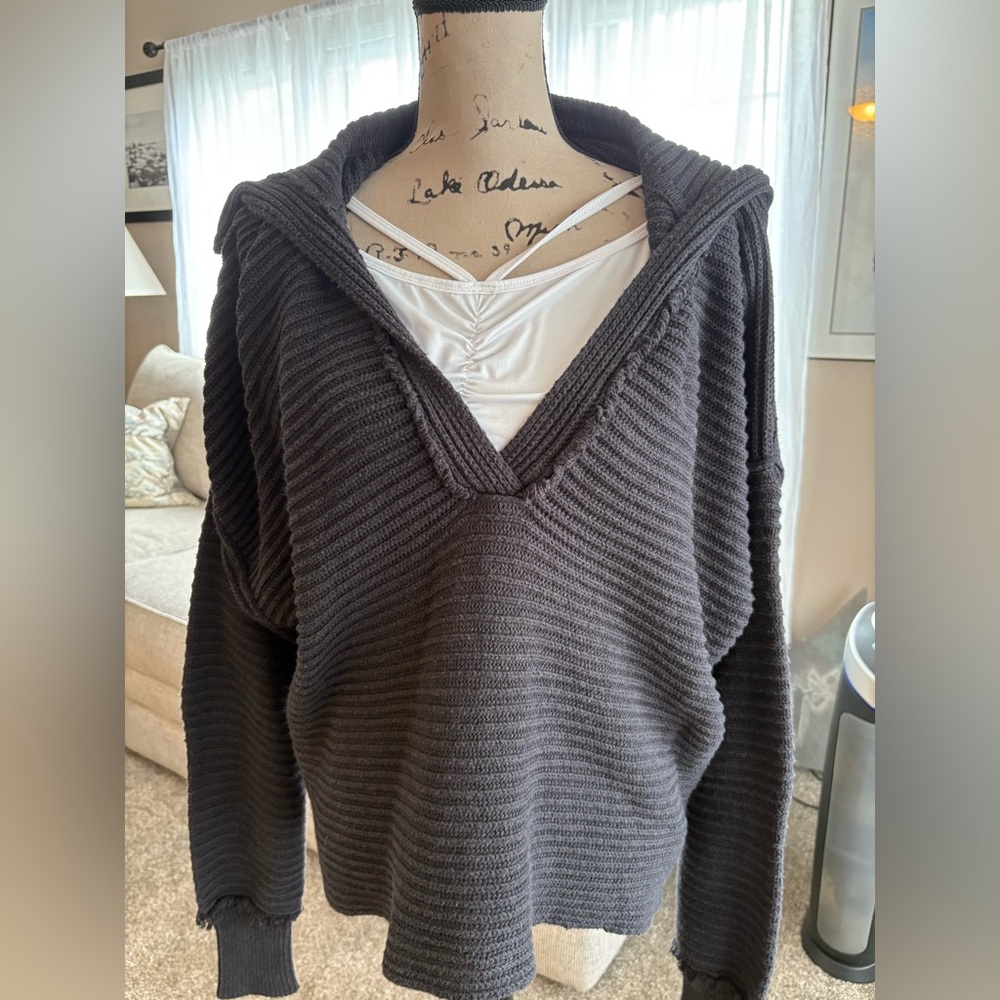 Free People Black Ribbed Knit Sweater